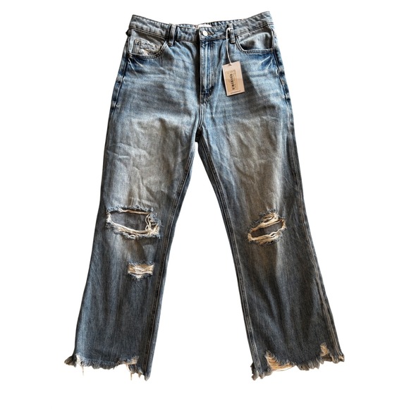 Vervet Denim - Vervet Crystal 90s Vintage High Rise Distressed Straight Leg Jeans Sz 30 Rip NWT